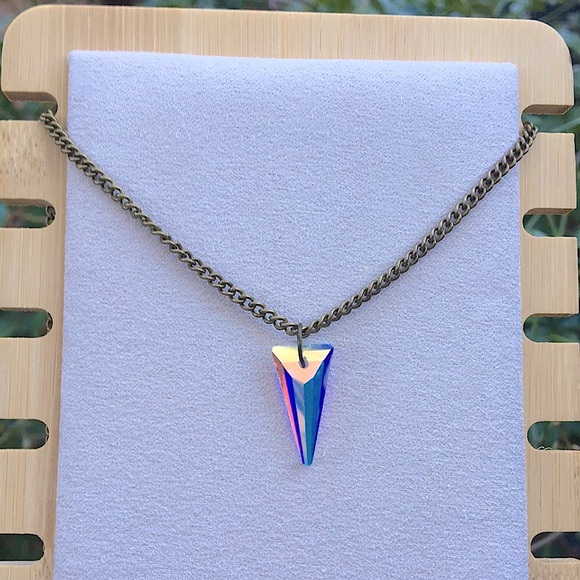 Jewelry - Aurora Borealis Crystal Spike Antique Brass Drop Pendant Necklace